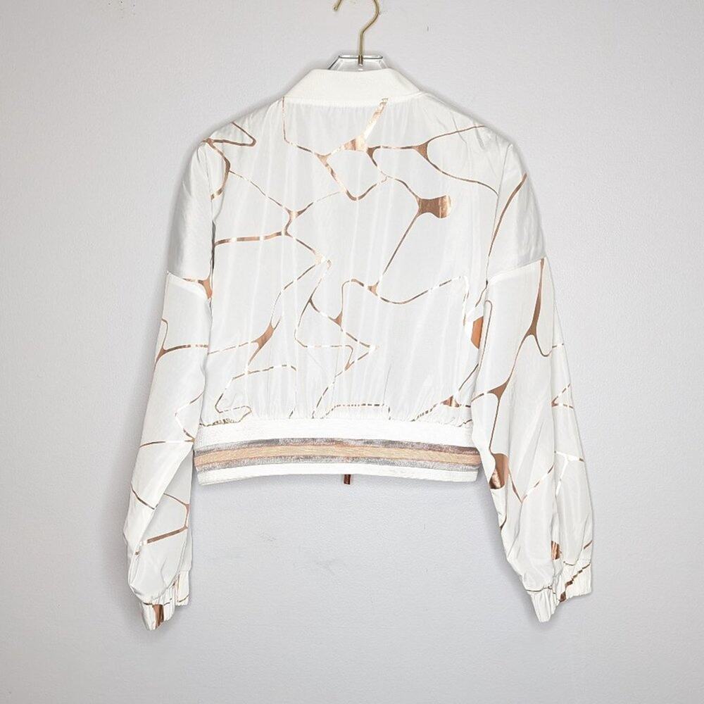 Lime & Vine White Rose Gold Swirl Pattern Cropped Jacket Long Sleeve Zip Up M - Picture 2 of 12